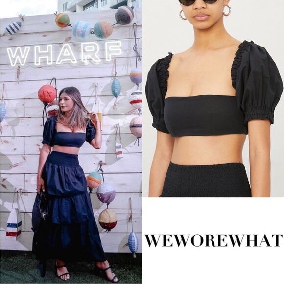 WeWoreWhat x Onia Coco Puff-Sleeve Crop Top Cropped Shirt Black Size Medium - Picture 13 of 14